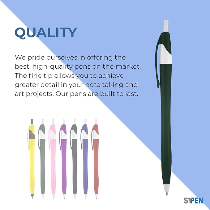 SyPen Personalized Pens With your Custom Logo or Text-500 Pack Bulk-for Businesses, Parties, and Events, Custom Printed Slim Ballpoint Click Pens, Assorted Baarrel Colors, Black Ink