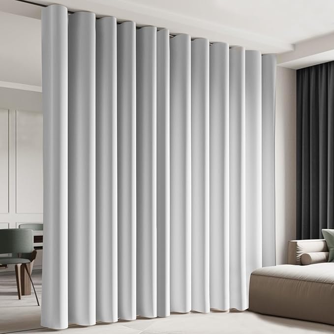 cbsroro Room Divider Blackout Curtain Track Curtains Wall Dividers Panels Screen for Living Rooms Bedroom Office Privacy Partition Separation, W120 × L84 Inch,1 Panel, White