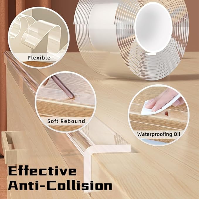 1.57 in x 6.6 FT,Clear Edge Protector Strip Sharp Edge Wrap Cover Tape,Self Adhesive Protective Bumper Guards for Cabinet Door Desk Glass Table Bed Furniture, Kitchen Countertop, Waterproof