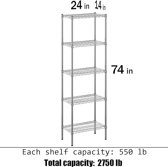 Regal Altair 14" Deep x 24" Wide x 74" Height Wire Shelving Kit | 5-Tier | NSF Commercial Storage Rack Unit