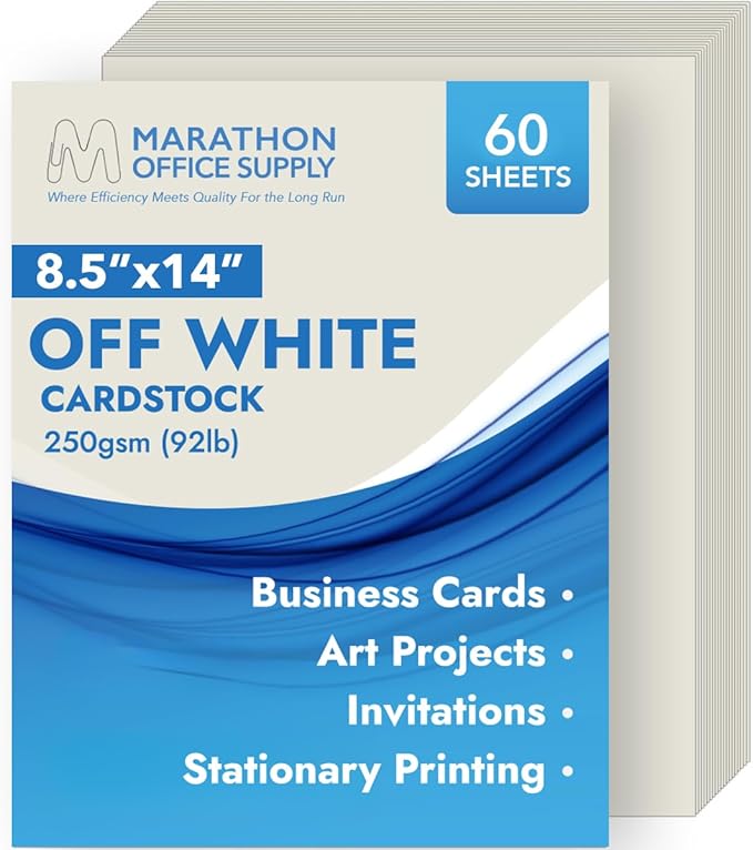 MOS Off-White Legal Cardstock Paper 8.5 x 14 Inch (60 Sheets) — Heavyweight 250 GSM Cover Stock for Certificates, Menus, Legal Documents, Crafts, Printer Compatible