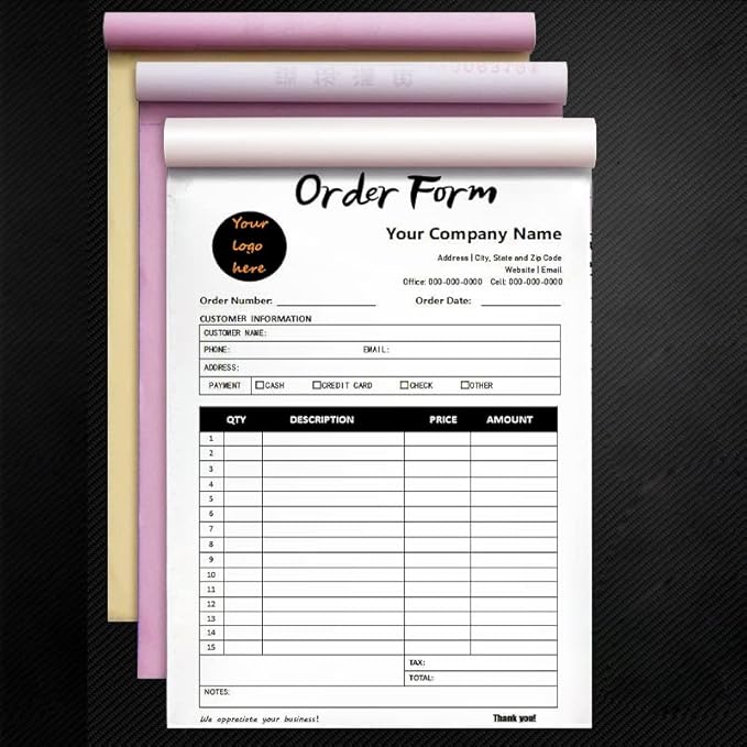 Personalized Invoice Book Custom 2 Part/3 Part Receipt Book Quote Estimate Order Forms Carbonless Form with Your Company Name Logo Address,2-10 Books (Style 10)