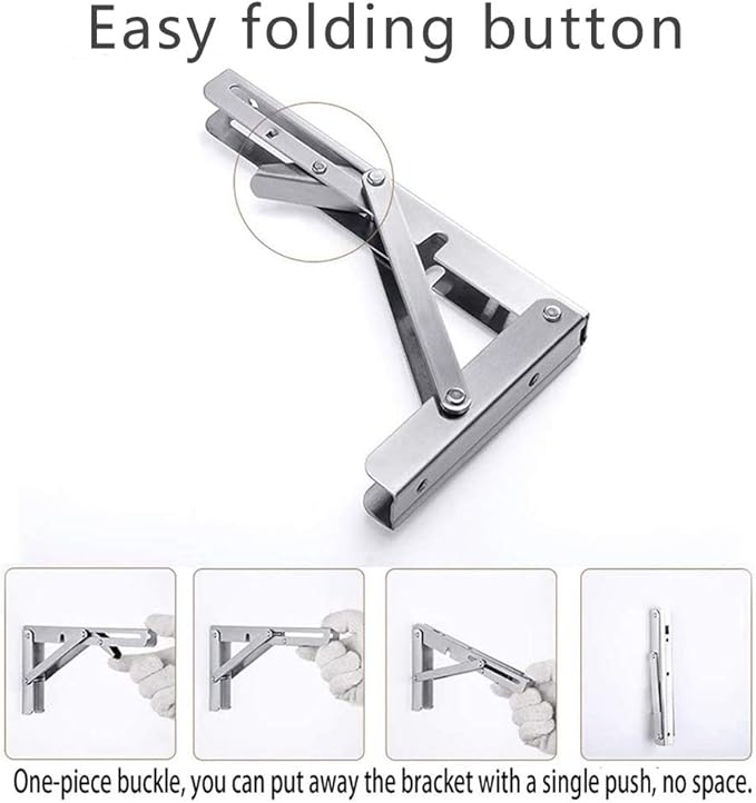 Folding Shelf Brackets, Max Load 300 lb, Heavy Duty Stainless Steel Collapsible Wall Mounted Shelf Brackets for Table, Space Saving DIY Bracket, Pack of 2 (10 Inch)