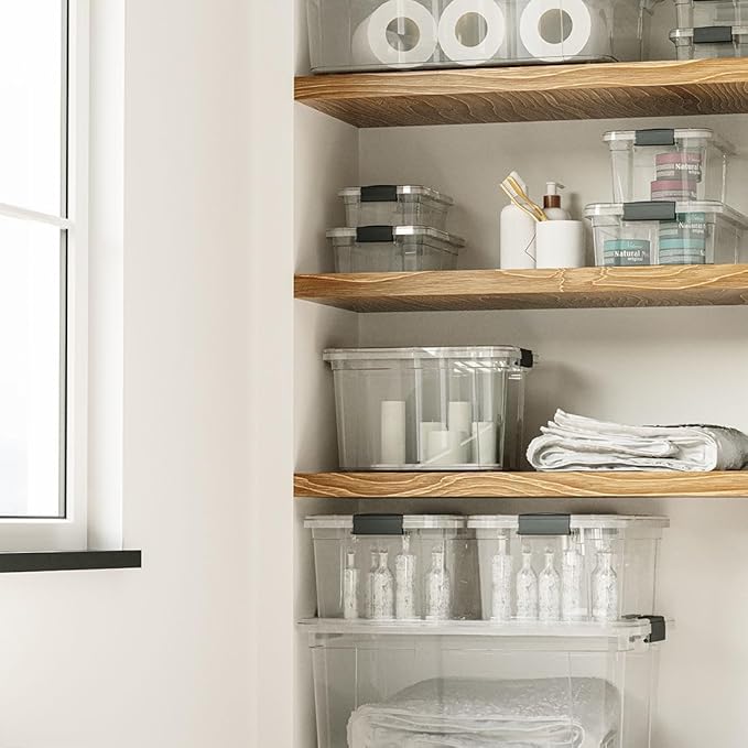 Superio Clear Storage Boxes with Lids, 4.5 Quart Plastic Container Bins for Organizing, Stackable Crates, BPA Free, Non Toxic, Odor Free, Organizers for Home, Office and Dorm, 4 Pack