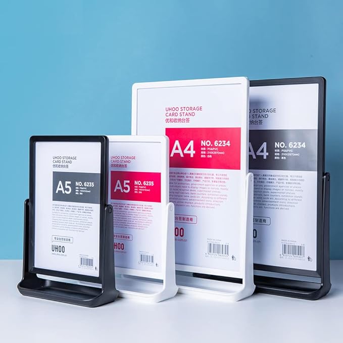 ECKEK ABS Plastic Sign Holder, Menu Displays T Shape Sign Stand, Rotating Display Stand for Ads, Menu, Photos, Business Card (White A4 210×297mm/8.27×11.69 inches)