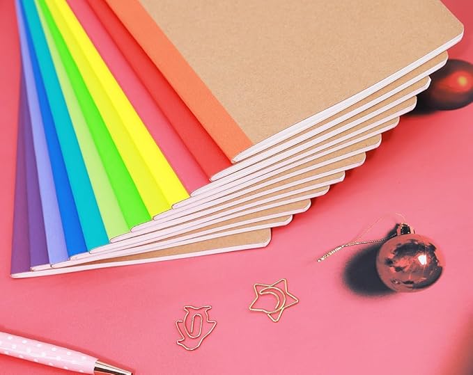Zegrox 12 Pack Notebooks Bulk, Kraft Cover Lined Blank College Ruled Travel Journals with Rainbow Spines For Women Students Business, 60 Pages, 8.3”x 5.5”, A5, 12 Colors
