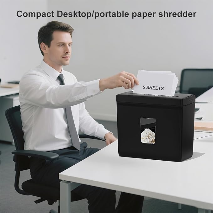Woolsche Paper Shredder for Home,5 Sheet Desktop Cross Cut with 2.38-Gallon Basket Shredder,P-4 Security Level, 4-Mode Design, Shreds Paper/Credit Card - Durable, with Jam Proof Function for Home