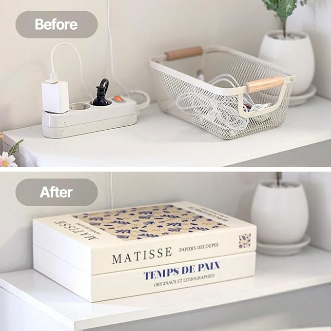 Book Shape Decorative Cable Management Box - Expandable Cable Organizer Box with Magnetic Closure for Home & Office (LoveFinds, Large)
