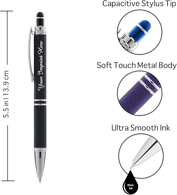 ExpressDesigns™ - Personalized Pens Gift Set - 2 Pack of Soft Touch Metal Pens w/gift box - Luxury Ballpoint Pen Custom Engraved with Name or Message (Black - Purple)