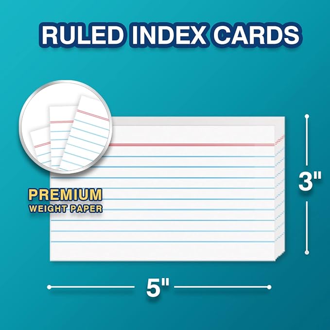 H4D 3x5 Index Card Holder with 100 Heavyweight Ruled Index Cards and 25 Plastic Dividers, Lime Green