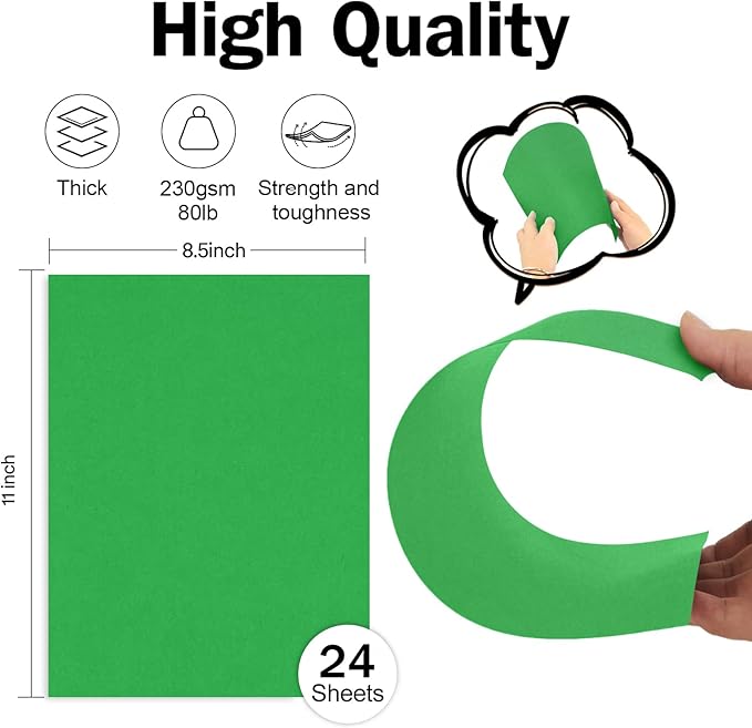 Forest Green Cardstock 8.5 x 11 Thick Printer Paper, Goefun 24 Sheets 80lb Green Card Stock Paper for Christmas Cards Making, Invitations and Craft