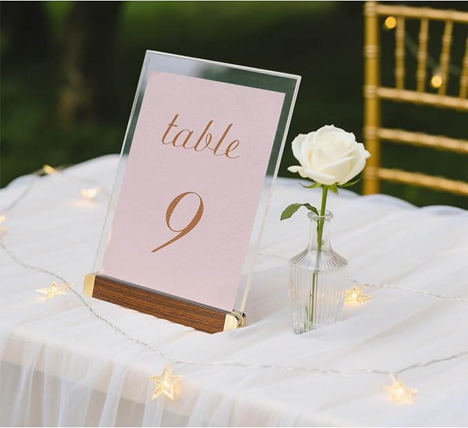 8.5 x 11 Menu Holder, Acrylic Table Menu Stand, Classic Wooden Sign Holder, Double Sided Display Table Top Paper Holder, for Bar, Cafe, Restaurant, Store, Certificate, Document (Vertical, 6pack)