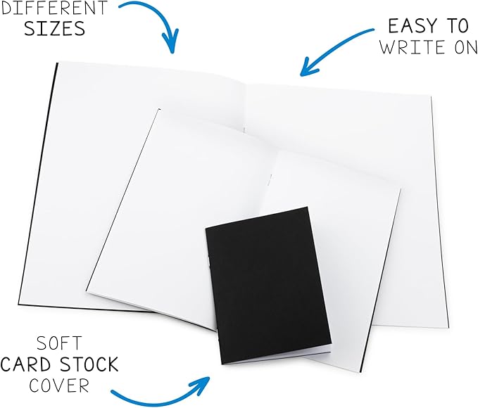 Hygloss Blank Books - Bulk 10 Pack – 4.25" x 5.5" A6 Black Paperback Blank Books for Kids to Write Stories, Doodle, Arts & Crafts – Plain Drawing Sketchbook, Unlined Journal, Notebook Without Lines