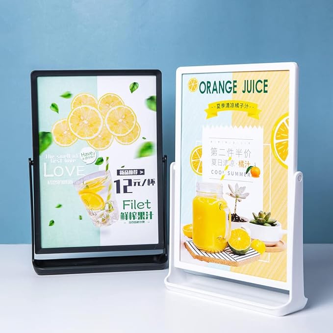 ECKEK ABS Plastic Sign Holder, Menu Displays T Shape Sign Stand, Rotating Display Stand for Ads, Menu, Photos, Business Card (White A4 210×297mm/8.27×11.69 inches)
