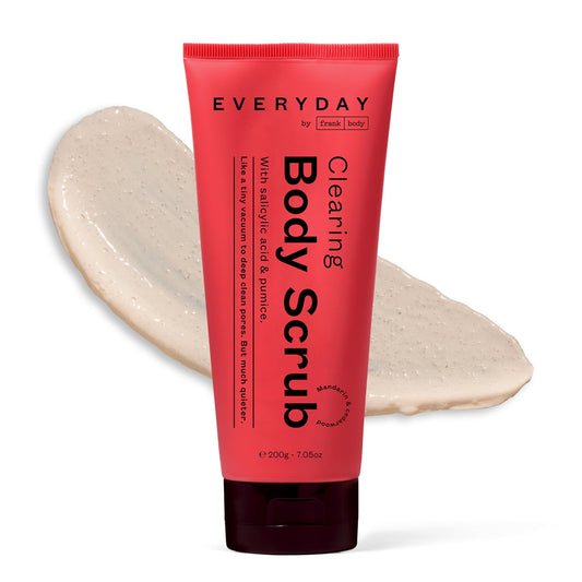 Frank Body Clearing Body Scrub | With Salicylic Acid, White Clay & Niacinamide to Purify Pores, Fight Breakouts & Oily Skin | Mandarin & Cedarwood Scent | Vegan & Cruelty Free | 200g