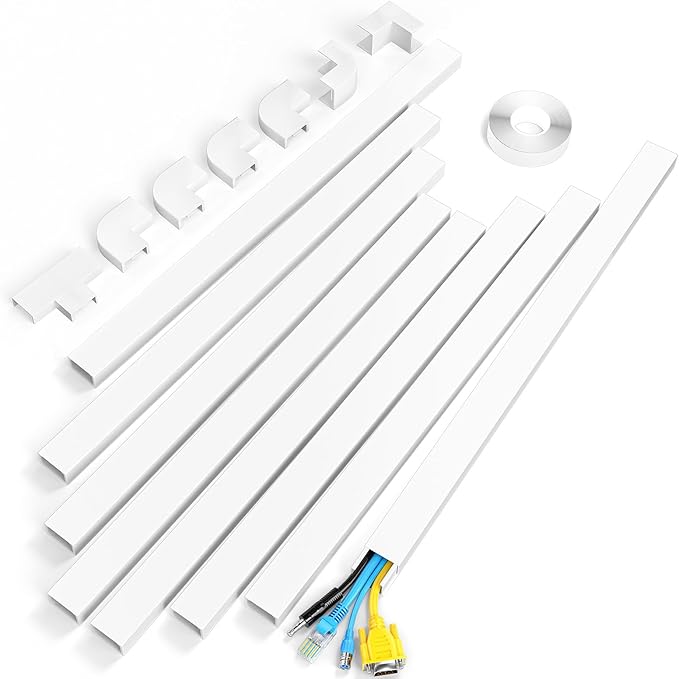 Yecaye Cord Hider, 113in Large Cord Covers for Wires on Wall, Cord Organizer for 3-4 Wires, Easy Install Cable Management Kit, TV Wire Hider for Home Office, W1.18in H0.67in, White