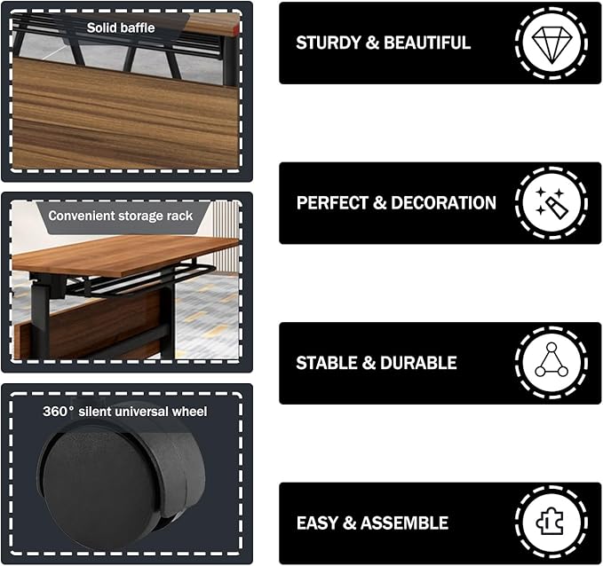 LKATOR Portable Conference Table,Folding Office Table with Wheels,Modular Seminar Meeting Table for 10 Person,Mobile Training Tables with Casters,Flip Top Confernece Room Tables for School,Meeting(8)