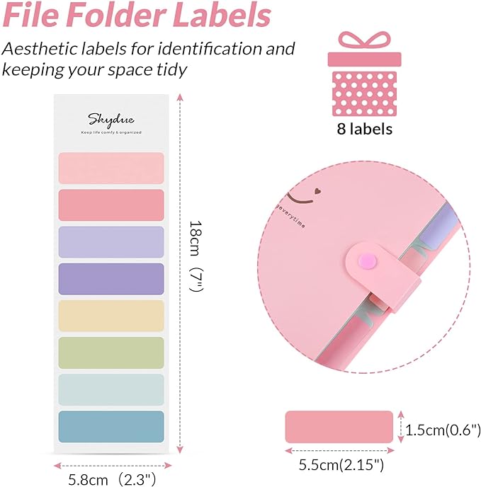 SKYDUE Expanding File Folders with 5 Pockets, Accordion File Organizer with 32 Labels, Portable Document Paper Organizer, Filing Folders, Letter / A4 Size, Pack of 4
