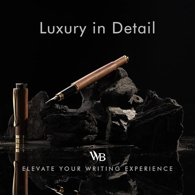 Wordsworth & Black Fountain Pen Set, Luxury Bamboo Wood - Fine Nib, Gift Case; Includes 6 Ink Cartridges, Ink Refill Converter -Journaling, Calligraphy; Drawing, Smooth Writing [Brown Wood]