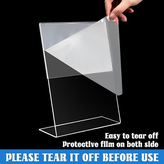 Laerjin Acrylic Sign Holder 4 x 6 - 16 Pack Slanted L-Shaped Photo & Menu Display Stand, Clear Plastic Frame with Side Loading Design - For Tabletop Signs in Cafés, Events, Retail