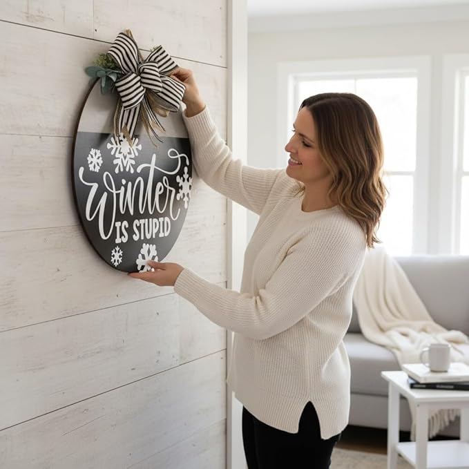 Wood front door sign Wood sign Home decor Welcome sign Sign for front door House warming gift Wedding gift (Winter is stupid2.0(UV092(A62) S004, 11" Width)