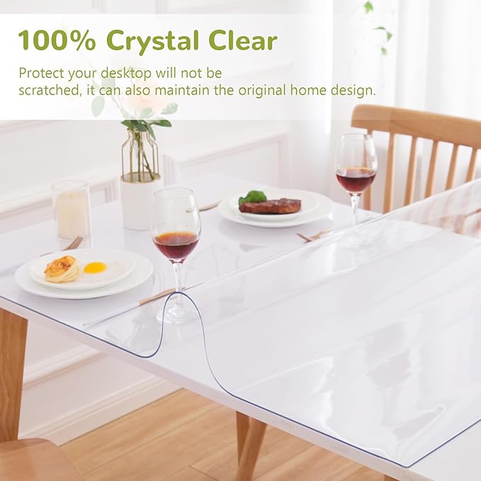 Eisdroma 36 x 60 Inch Clear Table Cover Protector, Clear Table Protector for Dining Room, 1.5mm Plastic Table Cover, Waterproof Table Pad for Kitchen, Office