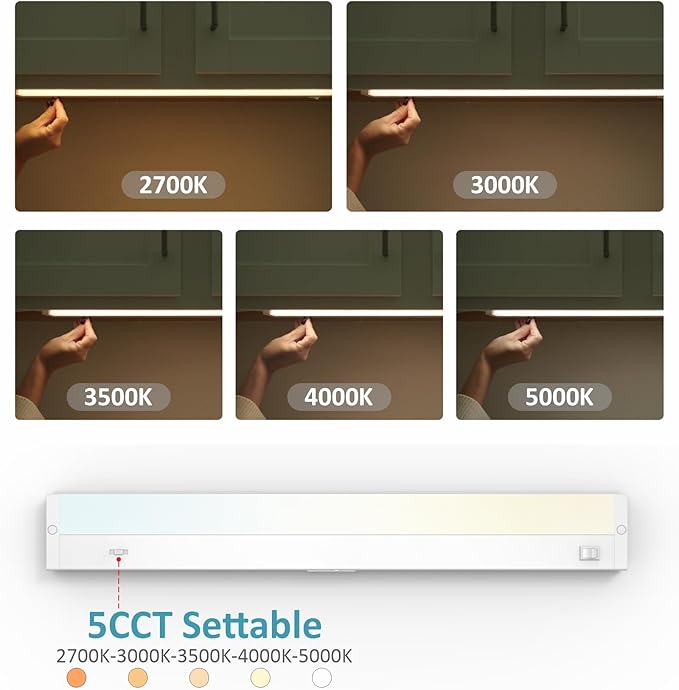 Leetdud LED Under Cabinet Lighting Hardwired or Plug in, 40 Inch 20W, Dimmable 5 Color 2700K/3000K/3500K/4000K/5000K, Linkable Eyes Care Design Counter Lights for Kitchen, Sink, ETL Listed, White