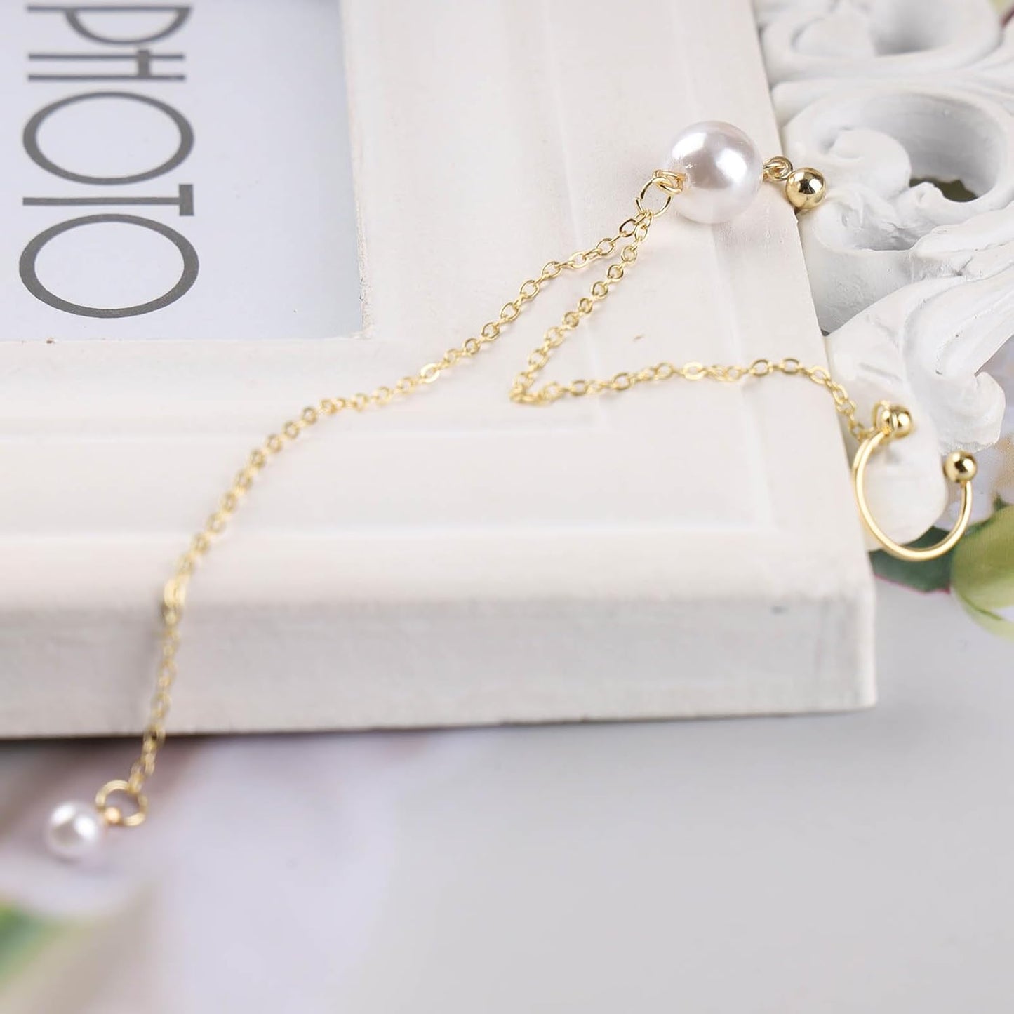 Vintage Long Pearl Drop Earrings Pearl Ear Cuff Chain Earrings Gold Long Tassel Pearl Earrings Pearl Wrap Crawler Earrings Jewelry for Women