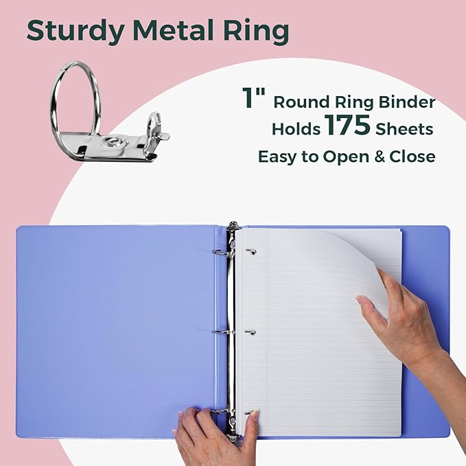POPRUN 3 Ring Binder 1 Inch, PVC-Free, Holds 175 Sheets of 8.5 x 11 Paper, Extra Durable Organizer with 2 Pockets for School & Office, Heavy-Duty, 2 Pack, Midnight Green