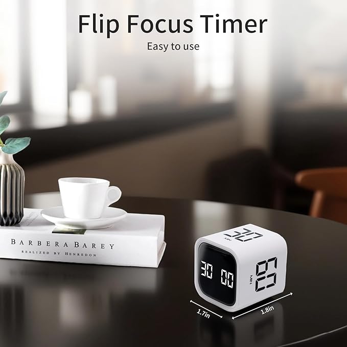 Productivity Timer Flip Gravity Sensor Cube Timer Countdown & Countup,Mute & Vibrate & Sound，5/10/30/60min & Custom Timing, Perfect for ADHD,Work,Learning,Kitchen Cooking (1White)