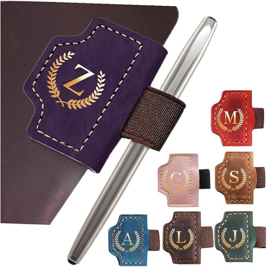 Personalized Mark Bookmark with Pen Holder, Leather Magnetic Book Marker 26 Letters,Custom Initials Page Marks, Gifts for Book Lovers Readers Men Women (Purple, Z)