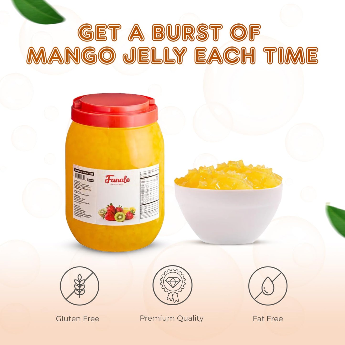 New Fanale Coconut Jelly Topping nata de coco for Boba Tea | Ice Cream | Yogurt | Smoothie | Milk Tea | Desserts (Mango Star Shaped, 6.6 lb)