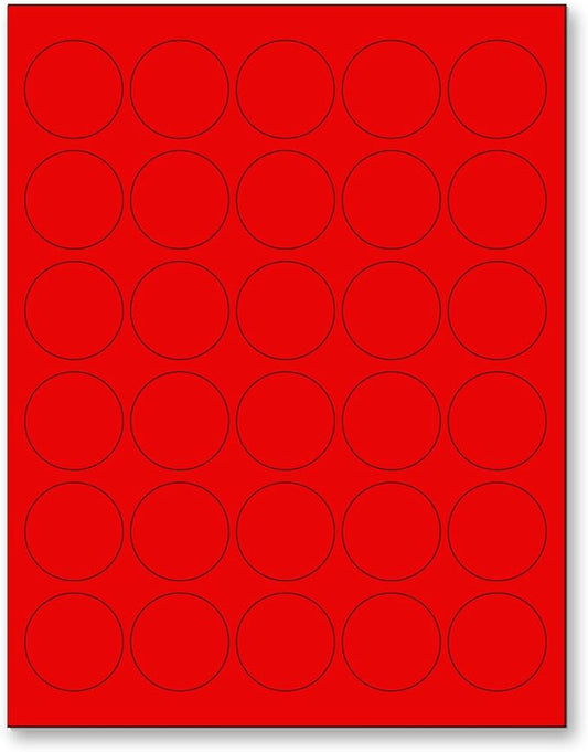NextDayLabels 8-1/2 x 11 Neon Color High Light Fluorescent Labels for Laser & Inkjet Printer (RED Fluorescent, 1.5" Round - 30 Per Page | 750 Labels)
