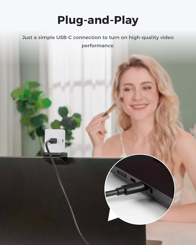 OBSBOT Meet 2-4K Webcam for PC with 1/2" Sensor, AI Framing & Autofocus, Beauty Mode, Lightweight, Gesture Control, HDR, Dual Microphone, 60 FPS, Web Cam for Streaming, Meeting, Gaming. (Cloud White)