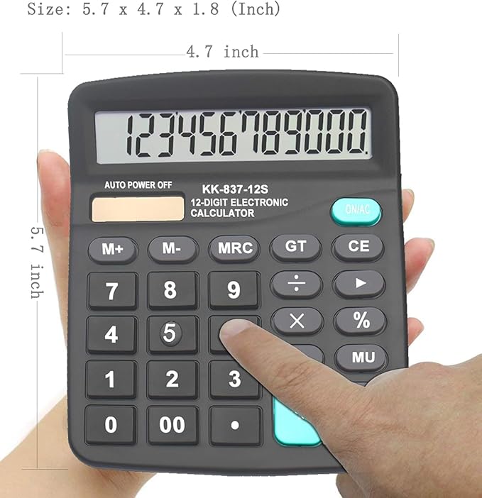 Calculators, BESTWYA 12-Digit Dual Power Handheld Desktop Calculator with Large LCD Display Big Sensitive Button (Black, Pack of 10)