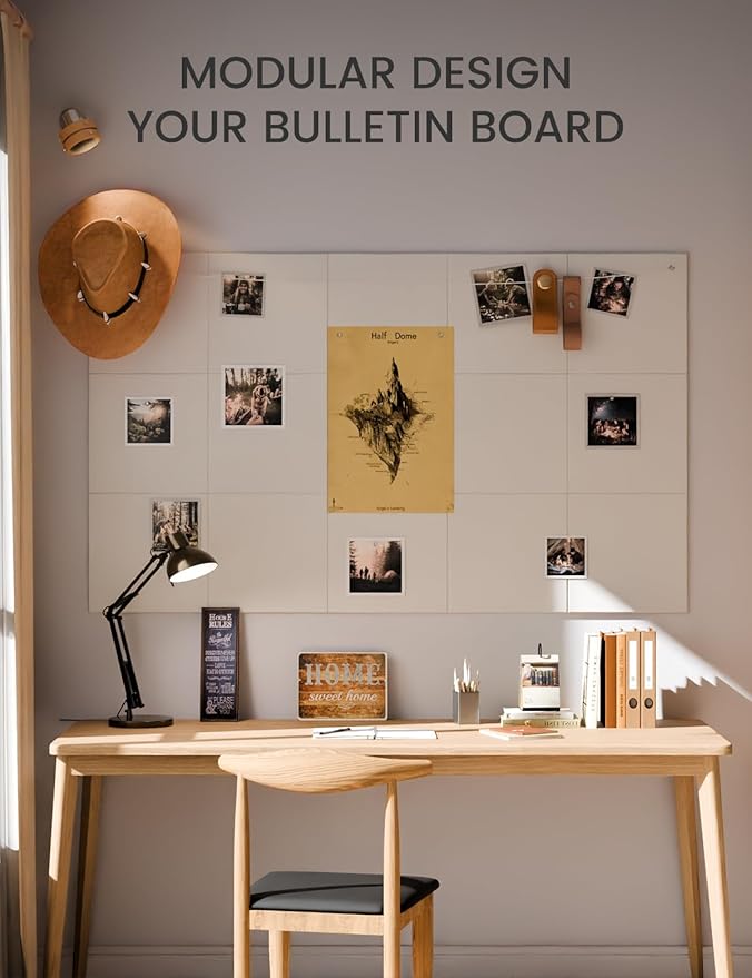 Fluxynara Large Felt Bulletin Board 36" x 24" Cork Board Alternative-6 Pack with 40 Safe Removable Adhesive Tabs, Cork Boards for Walls Cork Board for Home Office Classroom Pin Board - Milky White