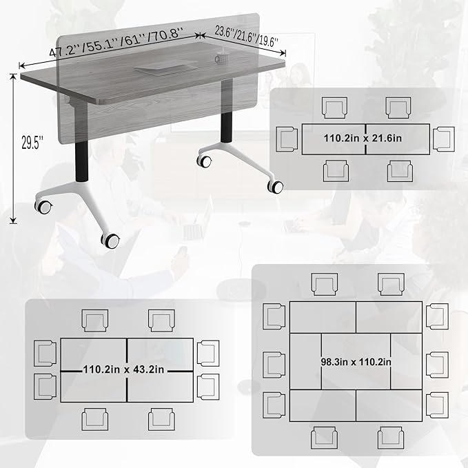 Conference Table,55.1''Folding Conference Room Table for 4-12 People,Mobile Flip Top MeetingTraining Table with Different Coulor and Styles for Offices, Classrooms,Meeting Room (4, 47.2''F)
