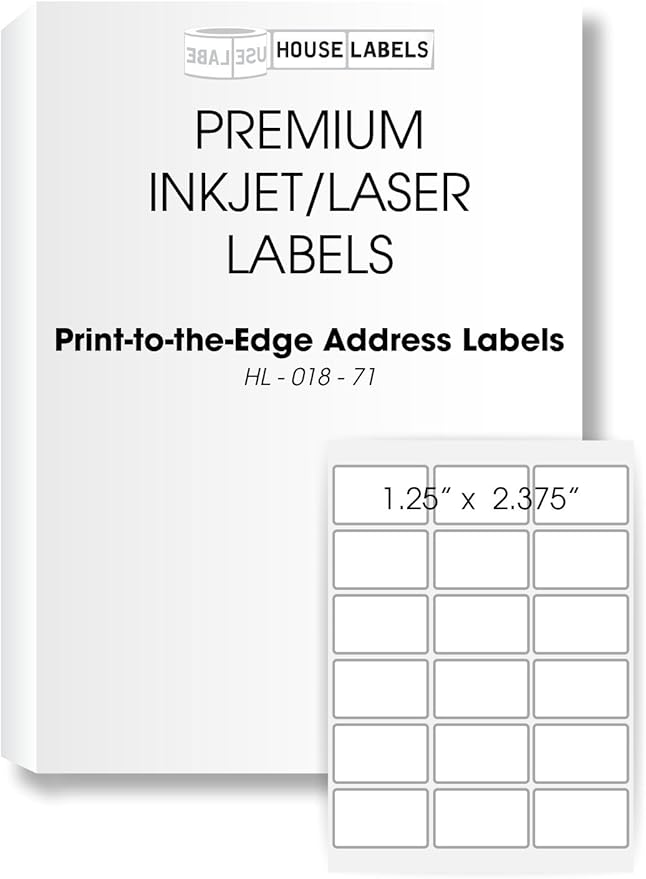 HOUSELABELS 18-up Address Labels (2-3/8" x 1-1/4") for Laser and Inkjet Printers, 800 Sheets