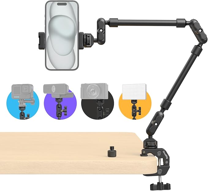 SMALLRIG 22" Magic Arm Clamp, Overhead Phone Mount Holder Stand, Flexible Desk Camera Mount, Articulating Friction Boom Arm, for POV Shot, Filming, Light, Webcam, Action Camera