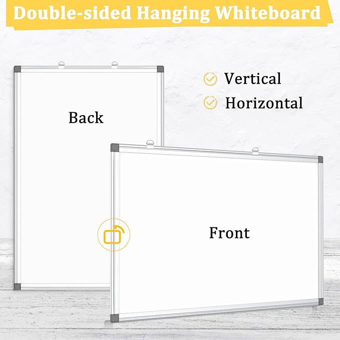 AMUSIGHT Double-Sided Magnetic Whiteboard, 30" x 20" Dry Erase Board, Aluminum Frame White Board for Wall, Hanging Mounting White Board Dry Erase Marker Board with 4 Markers, 1 Pen Tray