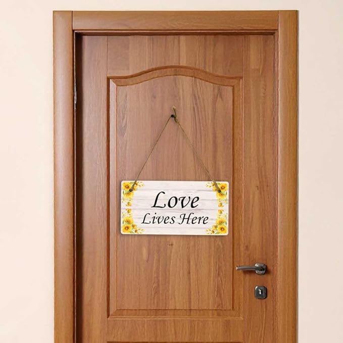 Signs ByLITA Sunflower Corners Rustic Wood Personalized Hanging Wall or Door Sign (5 x 10") | Custom Signage for Your Home & Business
