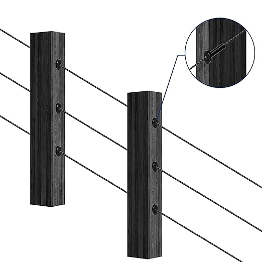 RiaYer 20 Pack 45 Degree Angle Protective Sleeves, Black Cable Railing Corner Protector Sleeve Beveled for 1/8" Wire Rope, T316 Marine Grade Cable Railing Kit with Two Drill Bit for Wood Posts HF039B
