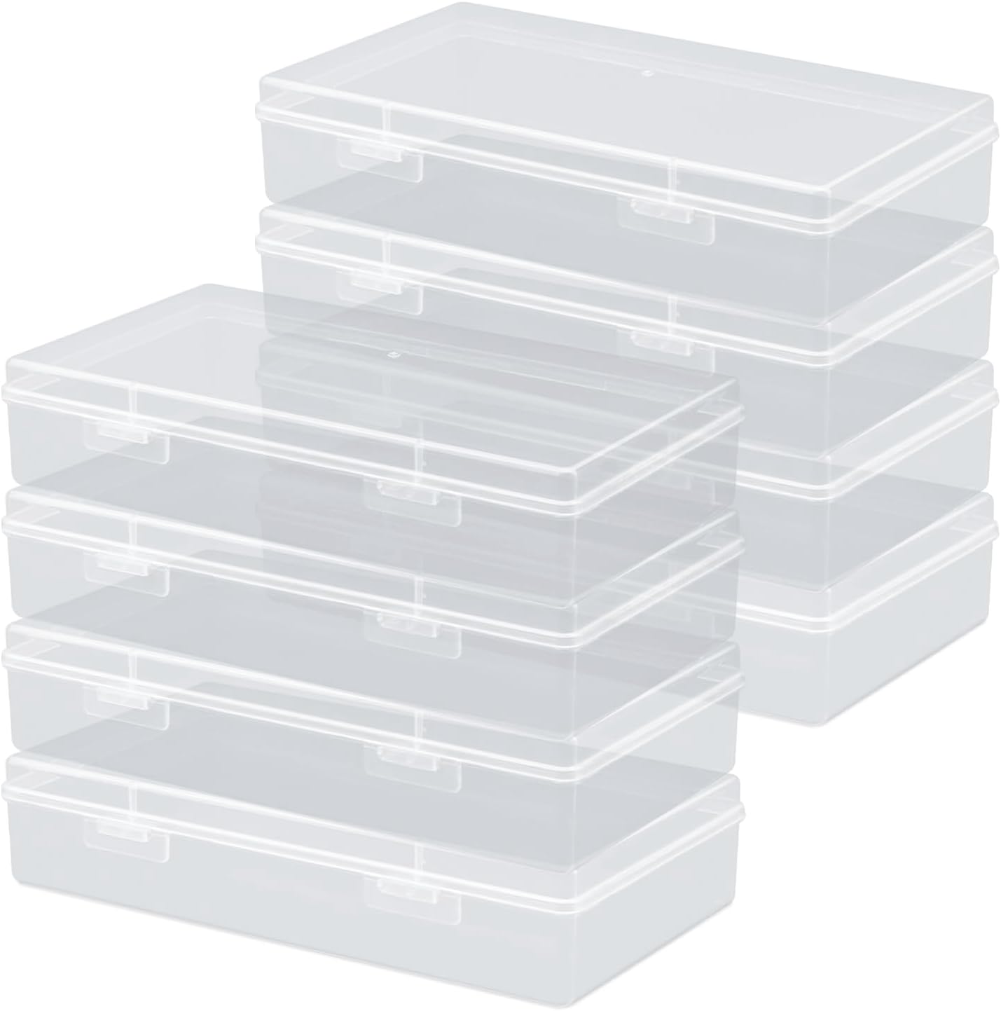 Rocutus Clear Plastic Storage Containers, 8 Pack Mini Beads Box With Hinged Lid, Large Size (7.7 x 4.1 x 1.6 Inches)