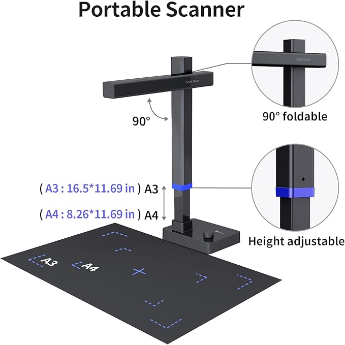 CZUR Shine Ultra Pro 24MP Document Scanner, USB Book Scanner, Portable Document Camera, A3 Large Format Book Scanner, Adjustable Height, Max DPI 440, for Windows & Mac