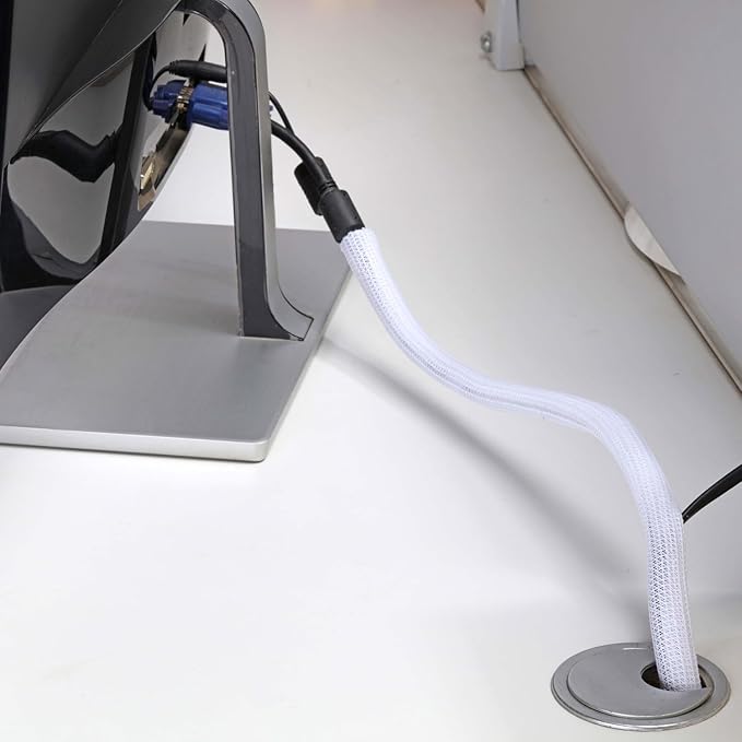 QCSIW 1/2" x100ft Split Sleeve Wire Loom Tubing - Chew-Proof Pet-Safe Cord Protector for USB, Power, Audio/Video Cables | Durable Cable Sleeve to Protect Cats & Wires | Easy Install, White