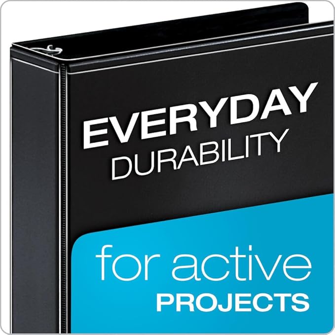 Cardinal Performer 3-Ring Binders, 1.5", Non-Locking Slant-D Rings, 375-Sheet Capacity, ClearVue Presentation, Non-Stick, PVC-Free, Black, 4-Pack (27401)