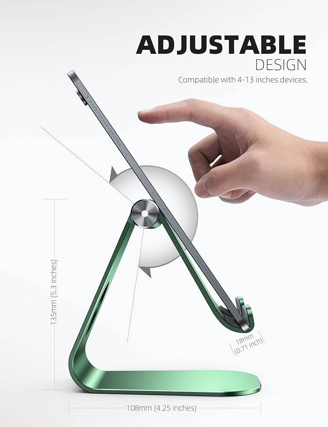 Lamicall Tablet Stand, Adjustable Tablet Holder - Desktop Stand Dock Holder Compatible with 4-13" Tablets Such as iPad Pro 11, 9.7, 10.5, 12.9 Air Mini, Kindle, Tab, iPhone Air 17 Pro Max, Green
