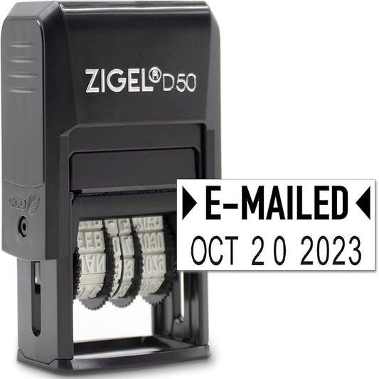 ZIGEL D50 Date Stamp with E-MAILED - Self Inking Date Stamp - Black