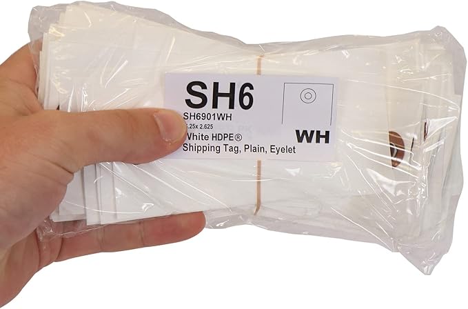 SmartSign 5.25 x 2.625 inch Blank White Shipping Tags with Metal Eyelet (Size-6), 7.5 mil HDPE Plastic, Writable, Pack of 1000 (No Wires), Made in USA