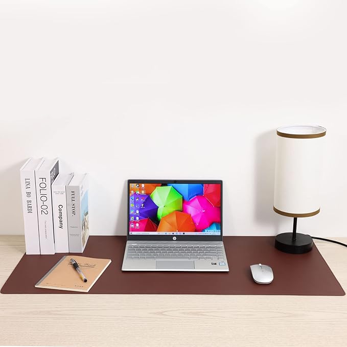 Wolaile Desk Blotter Pad,27x13 inch PU Leather Computer Mouse Mat,Non-Slip Waterproof Writing Desktop Protector for Office Home,Small,Beige White